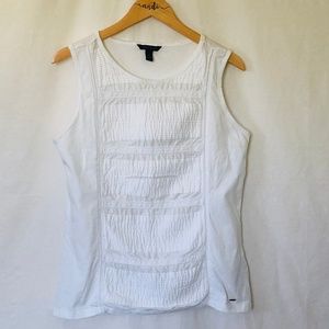 Tommy Hilfiger White Cotton Pintuck and Lace Tank
